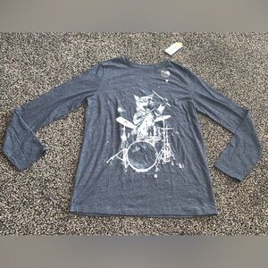 Cat & Jack Charcoal Long-Sleeve Tee with Glow in the Dark White Drumming Cat